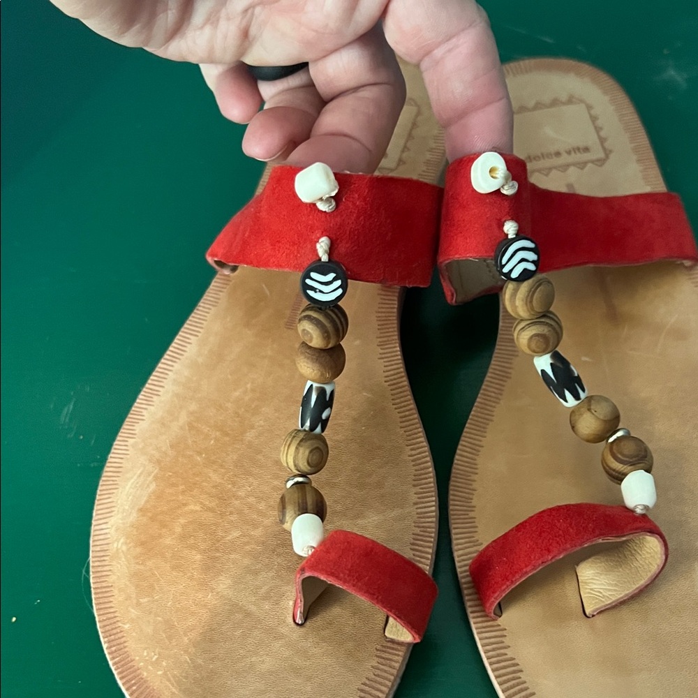 Dolce Vita Red Beaded Sandals with toe loop